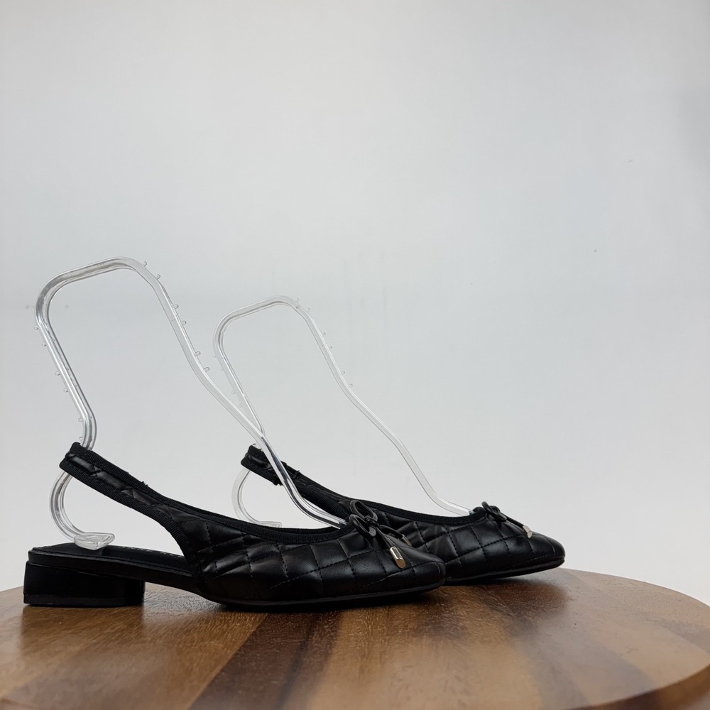 New Womens Anne Klein Cachee Black Faux Leather Woven Slingback Pumps Size 8 M